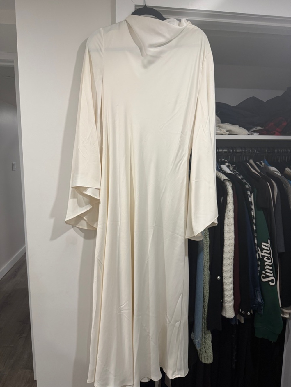 Mango Cream Draped Maxi Dress with Hood